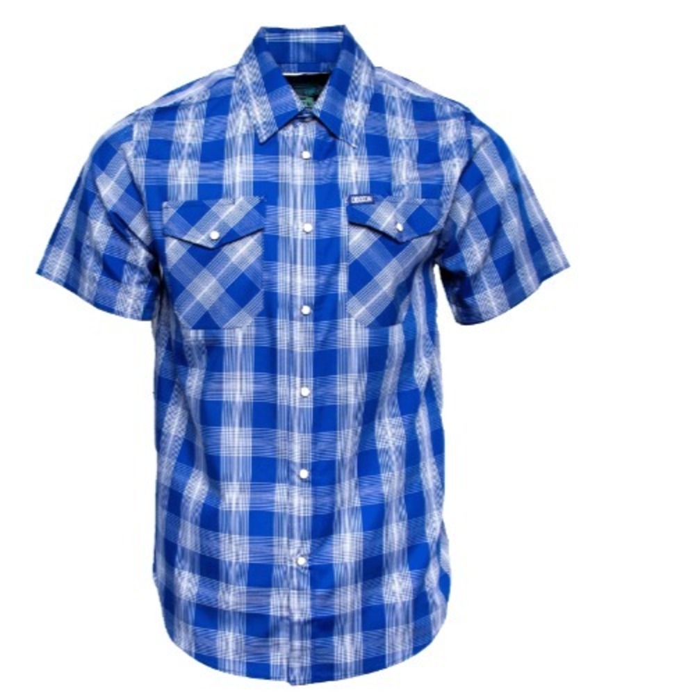 Dixxon Pine Avenue Flannel SS Bamboo Men's M Blue White Plaid Pearl Snap